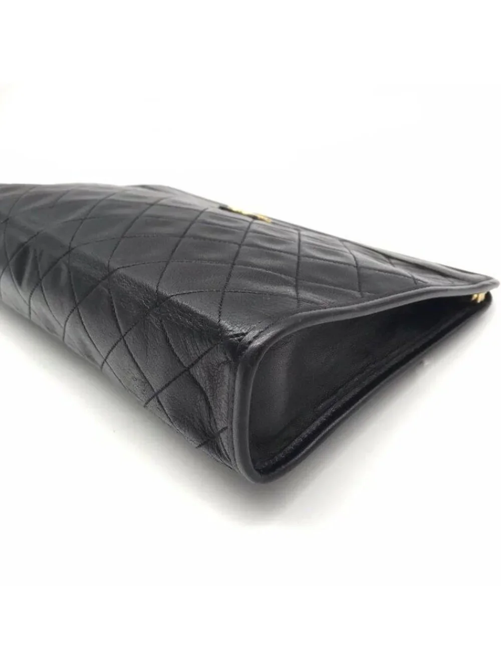 Chanel Quilted Clutch Black Gold